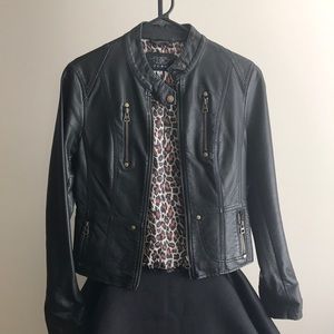 Black Leather Jacket with Bronze Zippers